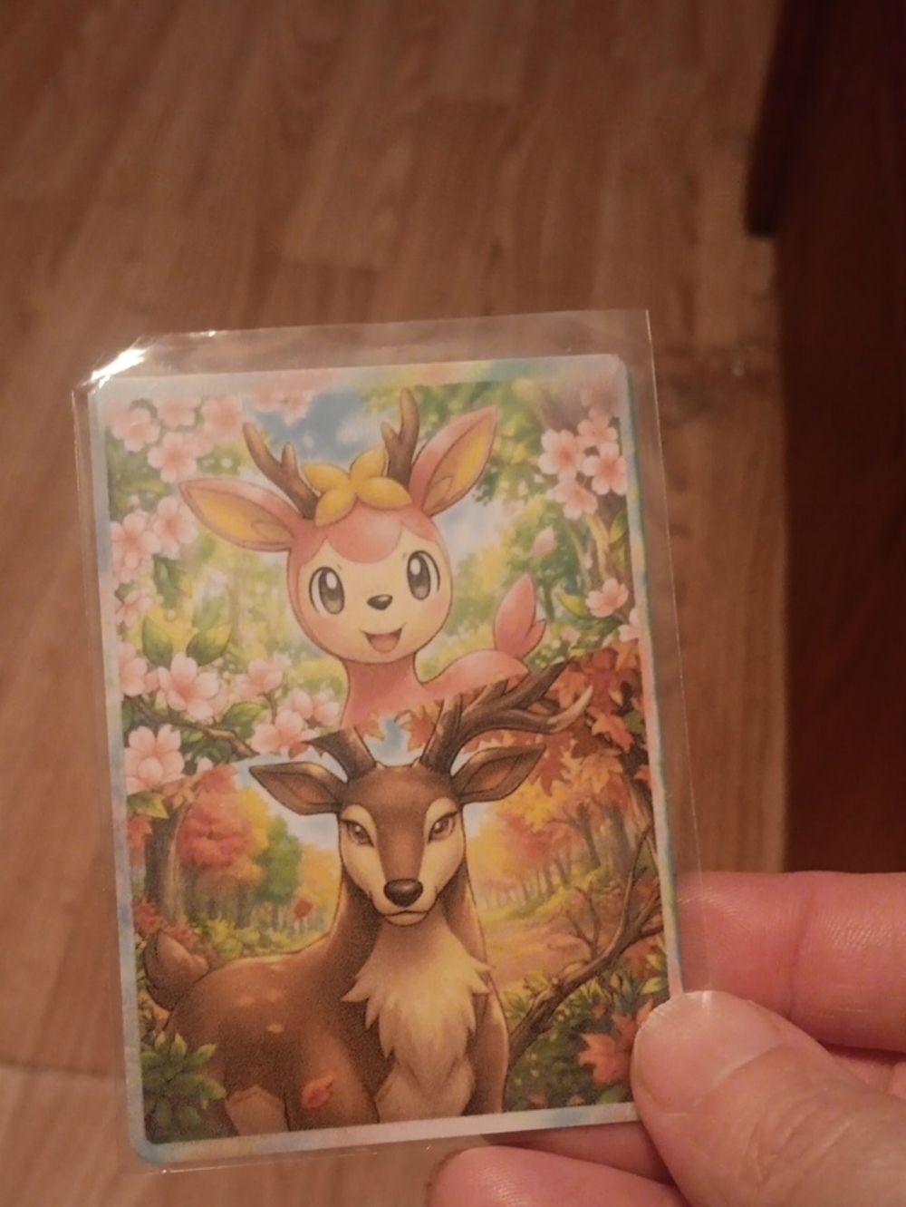 Pokemon Pink and Brown Deer Evolution Trading Card Art
